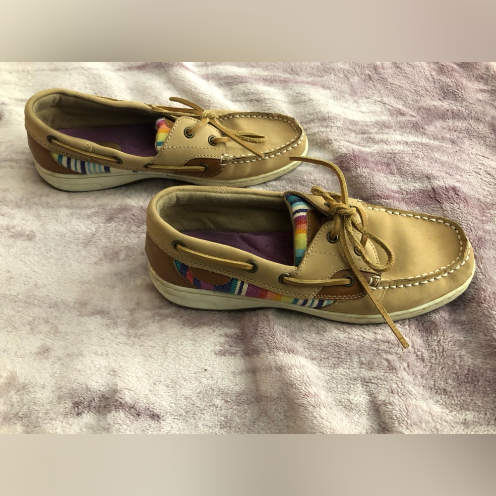 Resort Bright Plaid Leather Boat Shoes Sz. 7